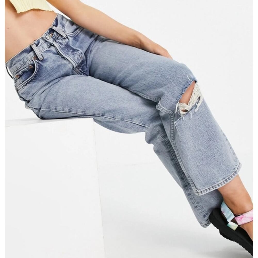 Topshop Petite New Women's Double Ripped Knee Non Stretch Dad Jeans Sz Petite 30